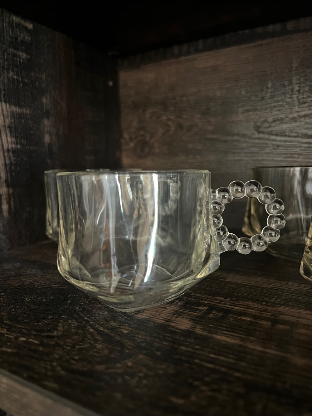 Hazel Atlas Beaded Handle square bottom punch cup. Set of 7